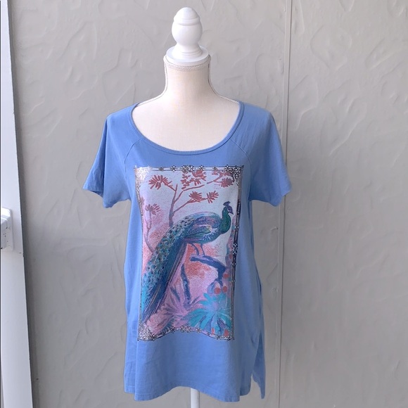 Lucky Brand Tops - Lucky Brand Blue Peacock Graphic Tee M